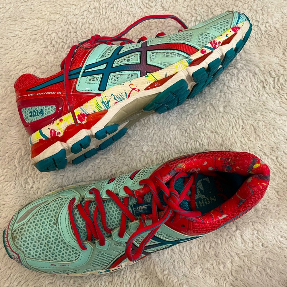 Asics Gel Kayano 21 NYC Marathon 2014 limited edition sneakers splatter paint.